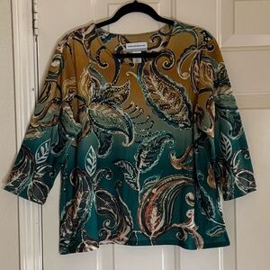 NEW Alfred Dunner Paisley Green Multi-Color 3/4 Sleeves Crew Neck Top Size PL